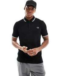 Fred Perry - Polo Nera Con Logo E Doppia Riga A Contrasto Su Colletto E Maniche - Lyst