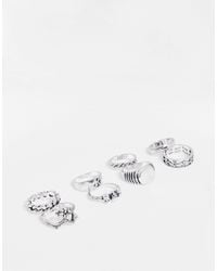 ASOS 8 Pack Mixed Ring Set With Embossing And Snake - Metallic