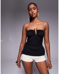 River Island - Textured Trim Bandeau Top - Lyst