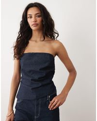 Mango - Isola - top d'ensemble en denim à rayures avec épaules dénudées - foncé - Lyst