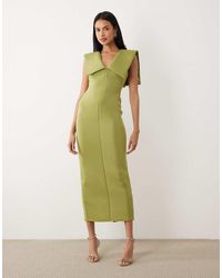 ASOS - V Neck Midi Dress With Cape Collar Detail - Lyst