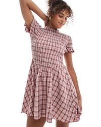 Daisy Street - V-waist Shirred Short Sleeve Mini Dress - Lyst