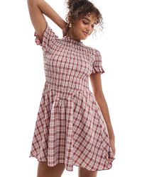 Daisy Street - V-waist Shirred Short Sleeve Mini Dress - Lyst