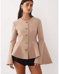 Miss Selfridge - Cinched Peplum Blazer With Fluted Sleeves - Lyst