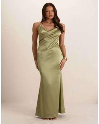 Missy Empire - Satin Asymmetrical Cowl Seam Maxi Dress - Lyst