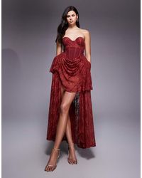 ASOS - Premium Hitched Corset Lace Mini Dress With Hip Pads And High Low Skirt - Lyst