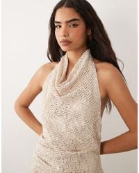 ASOS - Robe courte au crochet à sequins avec dos nu et col bénitier - naturel - Lyst