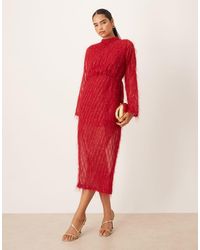 Vila - Fluffy Textu Tie Waist Maxi Dress - Lyst