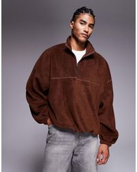 ASOS - Extreme Oversized Quarter Zip Funnel Neck Fleece Sweatshirt - Lyst