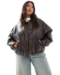 ASOS - Asos Design Curve Vintage Wash Leather Look Bomber Jacket - Lyst