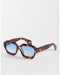 ASOS - Chunky Square Sunglasses With Blue Lens-brown - Lyst