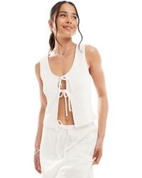 Miss Selfridge - Textured Jersey Tie Front Top - Lyst