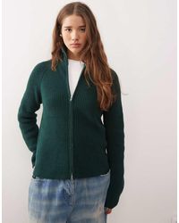 Monki - Rib Knit Two Way Zip Cardigan - Lyst