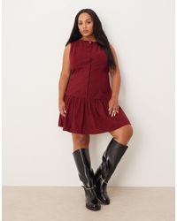 ASOS - Asos design curve - robe courte d'ensemble boutonnée à encolure bateau et taille basse - cerise intense - Lyst