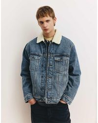 Pull&Bear - Denim Jack Met Kraag Van Imitatiebont - Lyst
