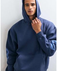 ASOS - Oversized Blue Tonal Hood With Pigment Print - Lyst