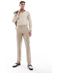 ASOS - Pantalones De Traje De Corte Slim De Tejido Ligero De Lana Peinada Lavable De -Neutro - Lyst