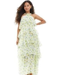 Vero Moda - Felicia Halter Neck Tiered Maxi Dress With Corsage Detail - Lyst