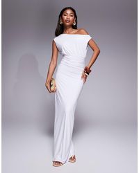 Fashionkilla - Double Sculpted Slinky Sleeveless Asymmetric Neck Ruched Bodycon Maxi Dress - Lyst