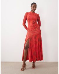 Bardot - Mesh High Neck Twist Detail Side Split Maxi Dress - Lyst