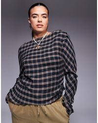ASOS - Asos design curve - top froncé à carreaux avec encolure bateau et manches longues - Lyst