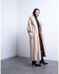 TOPSHOP - Gestreepte Jas Van Imitatiebont Met Lange Pasvorm En Sjaal - Lyst