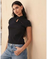 ASOS - Cap Sleeve Top With Mandarin Collar And Lace Detail - Lyst