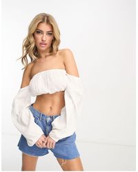 ASOS - Fuller Bust Beach Off Shoulder Crop Top Co-ord With Detachable Volume Sleeve - Lyst