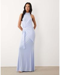 ASOS - Mesh High Neck Maxi Dress With Draped Frill Detail - Lyst