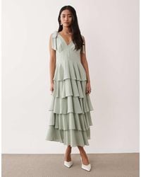 Pretty Lavish - Florie Tie Shoulder Ruffle Midaxi Dress - Lyst