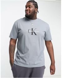 Calvin Klein Jeans Big & Tall monogram badge sweatshirt in light blue