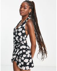 Robe courte portefeuille avec dos nu fleuri Pull Bear en coloris
