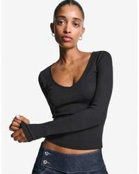 Bershka - Long Sleeve V-neck T-shirt - Lyst