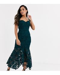Chi Chi London Off Shoulder Sweetheart Lace Maxi Dress In Teal - Blue