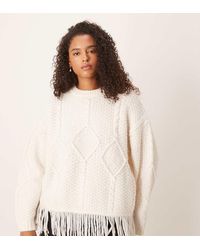 ASOS - Asos Design Curve Cable Knit Crew Neck Fringe Jumper - Lyst
