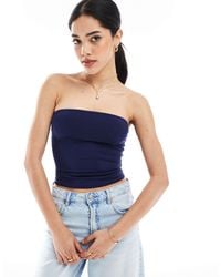 Bershka - Top bandeau en polyamide - marine - Lyst