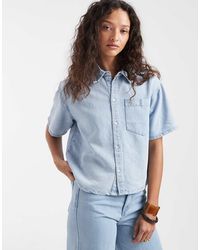 Pieces - Short Sleeve Denim Shirt Co-ord - Lyst