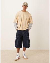 ASOS - Long Length Denim Jorts With Double Pleats - Lyst