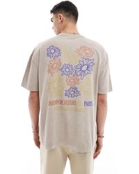 ASOS - T-shirt oversize épais avec imprimé fleuri au dos - beige délavé - Lyst