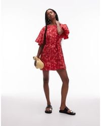 & Other Stories - Mini Round Neck Dress With Puff Sleeves And Detachable Belt - Lyst