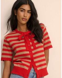 Nobody's Child - Strip Short Sleeve Tie Neck Cardigan - Lyst