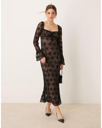 Gina Tricot - Sheer Lace Maxi Dress With Fluted Sleeves - Lyst