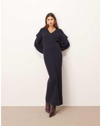 ARRANGE - Rib Knit V Neck Maxi Dress With Shoulder Detail - Lyst