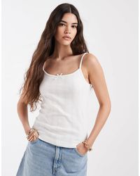 Pieces - Lace Trim Pointelle Cami Top - Lyst