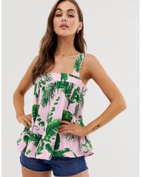 ASOS Seersucker-Camisole mit eckigem Ausschnitt und Tropenmuster - Grün