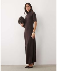 Pretty Lavish - Knit High Neck Short Sleeve Maxi Dress - Lyst
