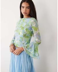 ASOS - Mesh Slinky Long Sleeve Top With Flare Sleeve Detail - Lyst