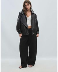 Stradivarius - Oversize Faux Leather Biker Jacket - Lyst