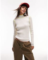 TOPSHOP - Knitted Fine Gauge Contrast Trim Long Sleeve Top - Lyst