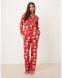 Chelsea Peers - – langärmliges pyjama-set aus polyester mit reverskragen und christmas-pudding-ballon-print - Lyst